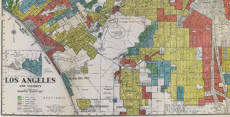 HOLC Map of Los Angeles redlining 1939