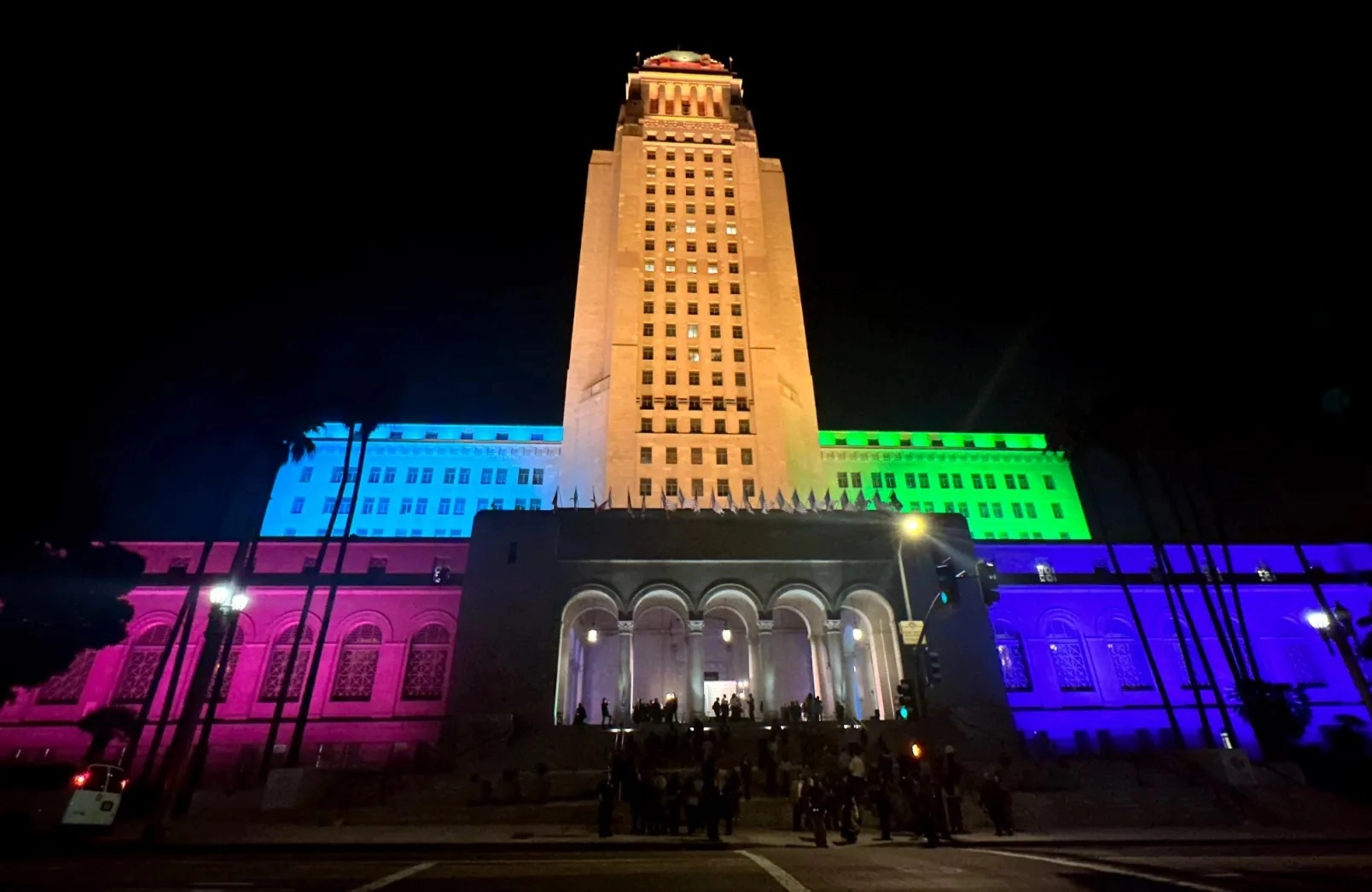 LA City Hall lit up in LA for All Colors