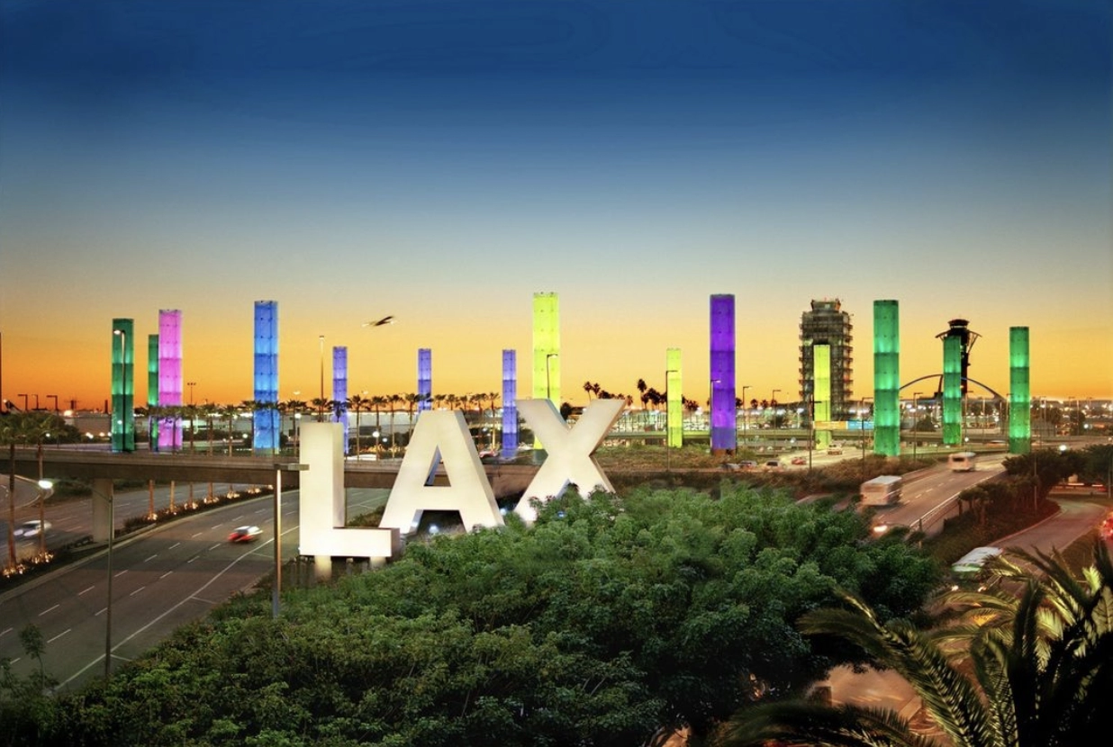 Pylons at LAX lit up in LA for All Colors