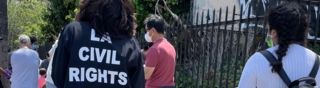 Capri wearing LA Civil Rights jacket at a community clean up